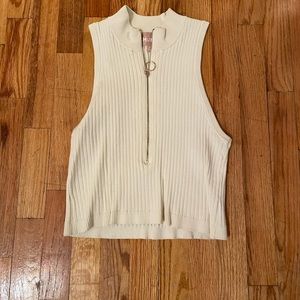 Show Me Your MuMu Charlie Zip Top Cream Rib Knit